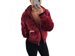 2026 chaqueta de Pelo Suave para Mulher com Capuz Casaco Polar Ntq XL Vinho Tinto