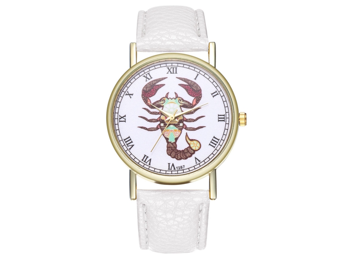 Relógio feminino moderno de quartzo com pulseira de couro PU e mostrador redondo simples (branco)