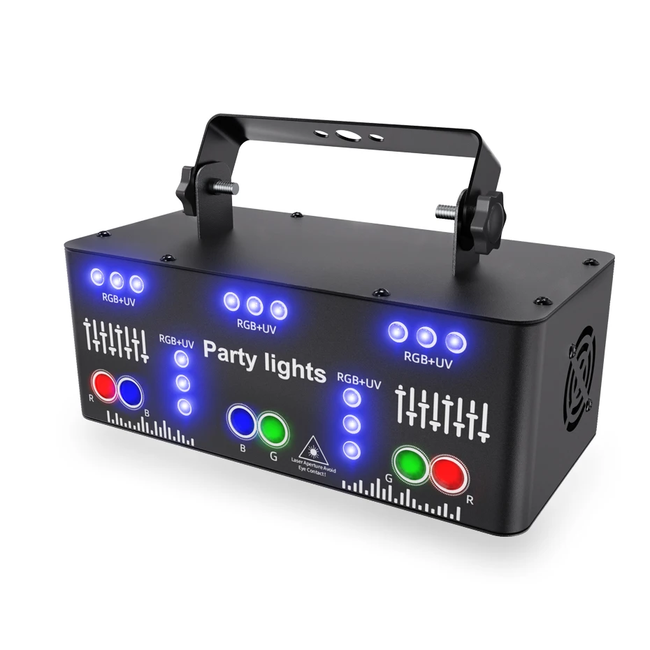 Projetor De Luz Laser Rgb Uv Led Com 21 Furos Para Festa Dj Discoteca, Padrões De Feixe, Som Estroboscópico, Festa, Feriado, Casamento, Lâmpada