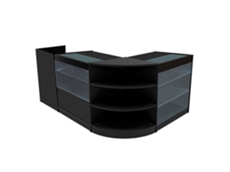 Conjunto De Balces Comerciais Theia | Preto | Lm60 K900 C900 Tb60 | Mdf E Vidro Temperado | Prateleiras E Monstershop