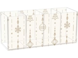 Porta lápis Frodotgv em Acrílico Dourado com Estampa Natalina para o Ano Novo, 4 Compartimentos, Organizador D