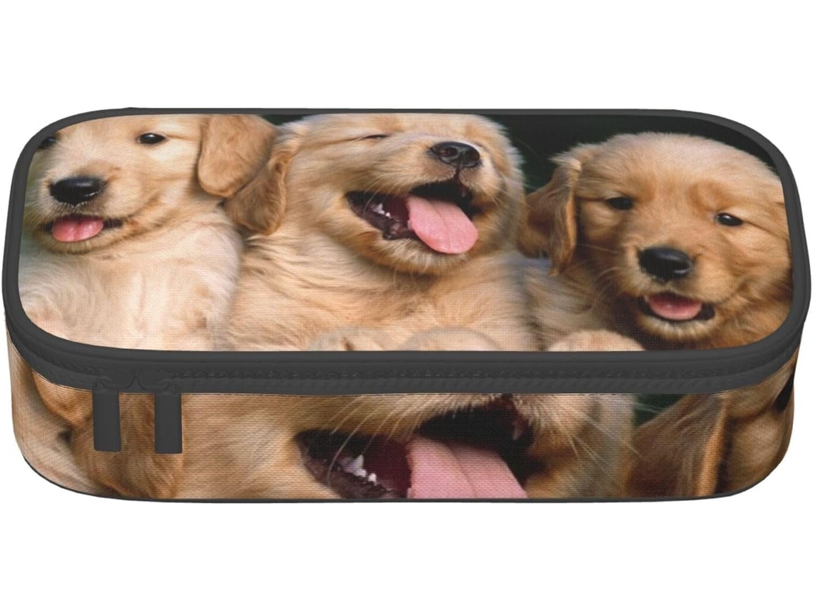 Estojo Grande Para Lápis Com Estampa Filhote De Golden Retriever, Ideal Meninos Meninas. Também Pode Usado