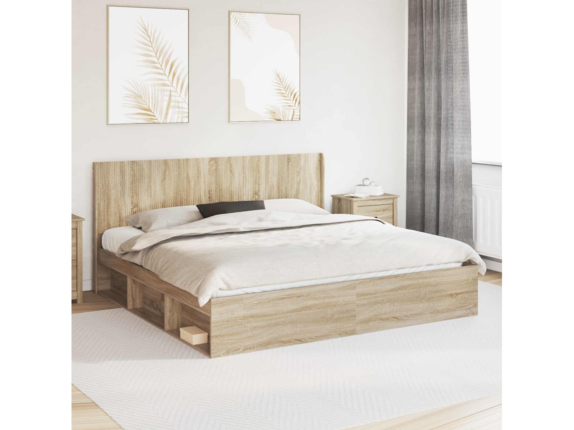 Vidaxl Estrutura de Cama com Armazenamento e Cabeceira Carvalho Sonoma