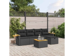 Vidaxl 6 Pcs Conjunto Sofás De Jardim C/ Almofadões Vime Pe Preto