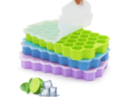 Conjunto De 3 Formas De Gelo De Silicone Com Tampa, 37 Compartimentos, Fácil De Desenformar, Reutilizáveis, 111 Cubos Pequenos