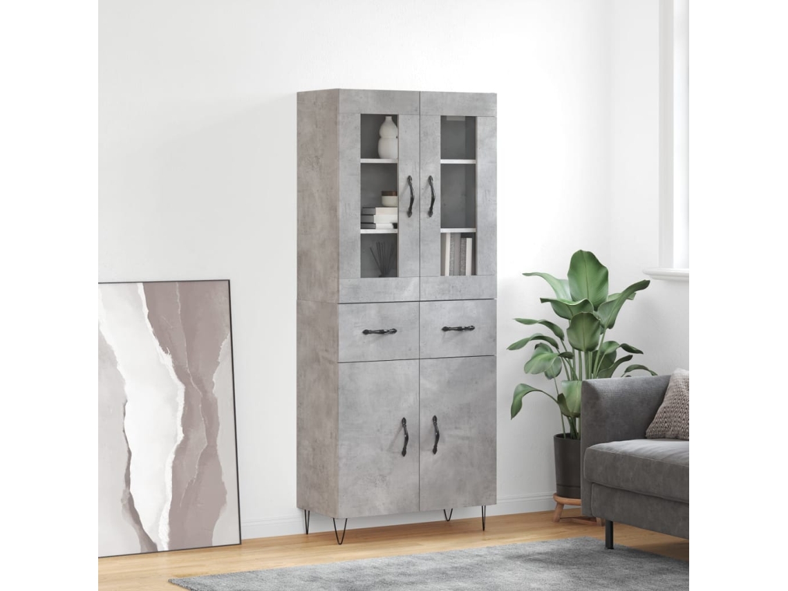 Vidaxl Armário Alto 69,5x34x180 Cm Derivados De Madeira Cinza Cimento