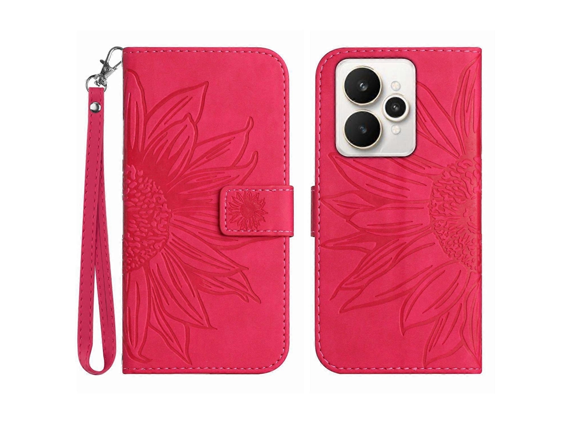 Capa Tkdaddy Para Realme 15 5g / Realme 15 Pro 5g, Capa Tipo Carteira De Couro Com Estampa De Girassol E Alça De Pulso Rosa