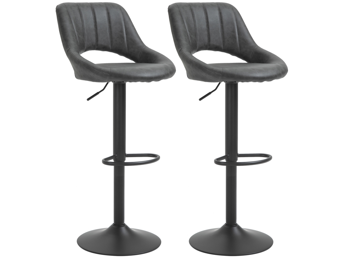 Conjunto de 2 Banquetas Giratórias LYYTUNG Altura Ajustável com Apoio para Pés em Couro e Estrutura Metálica (44x49x90-110cm)
