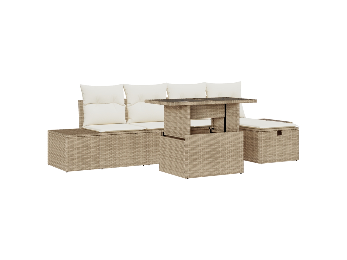 Conjunto 6 Conjunto De Sofá De Jardim Vidaxl Bege Vime Pe (100 X 55 X 73 Cm)