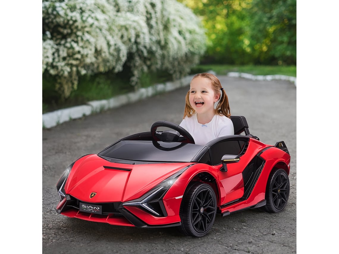 Carro Elétrico Lamborghini Sian 12v para Crianças Acima de 3 Anos com Controle Remoto Abertura da Porta Música Mp3 Usb e Faróis 108x62x40cm Vermelho