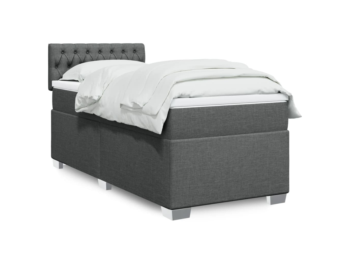 Cama Com Molas/colchão 90x200 Cm Tecido Cinzento-escuro