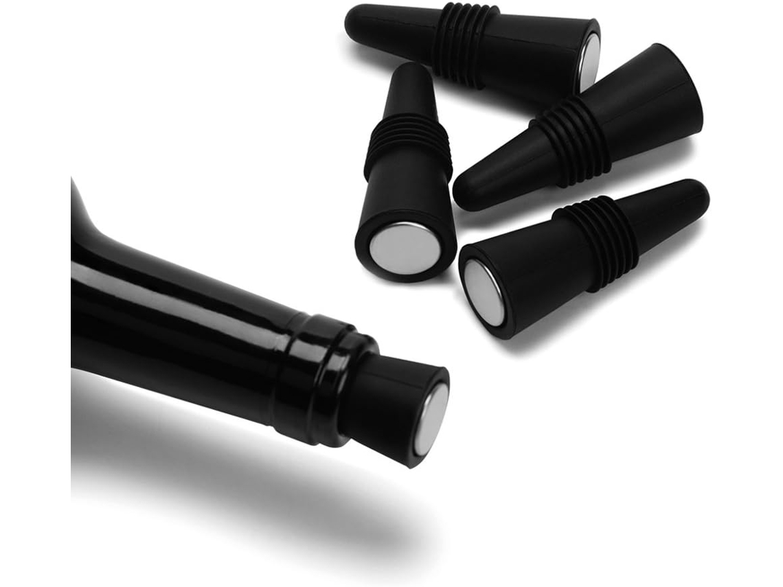 Conjunto de 5 Rolhas de Vinho de Silicone para Bebidas, Pretas BRILVIBERA