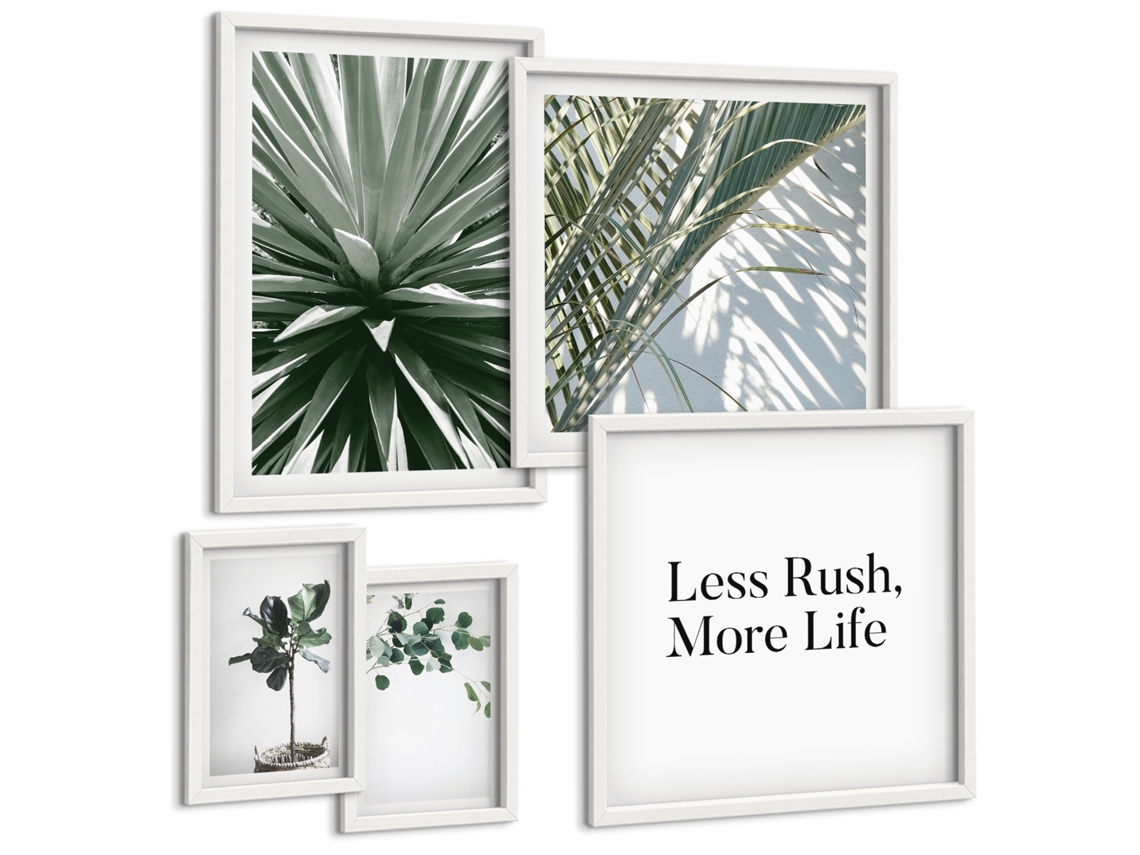 Conjunto De Pinturas Folhas Verdes Decorações Modernas Espelharte (5 Peças)