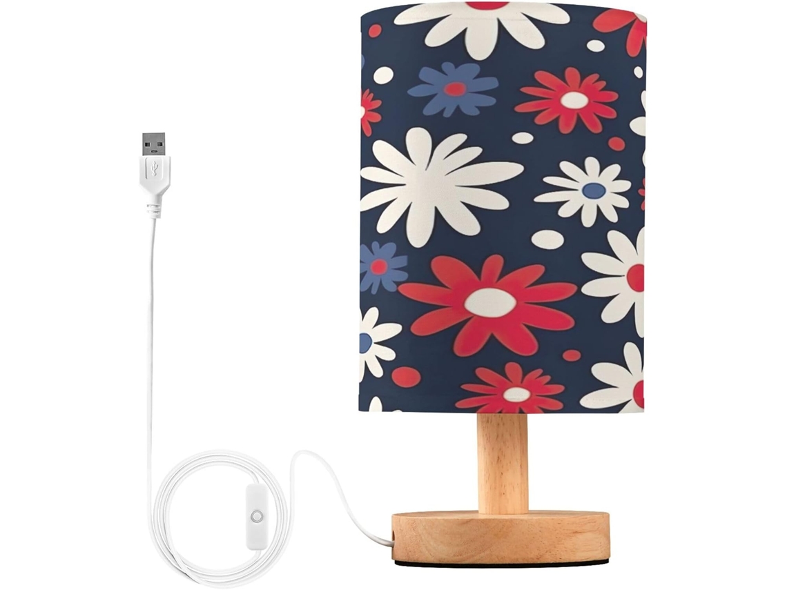 Abajur De Cabeceira Com Estampa Margaridas Coloridas Para Quarto, Luminária De Cabeceira Led, Luminária De Leitura Com