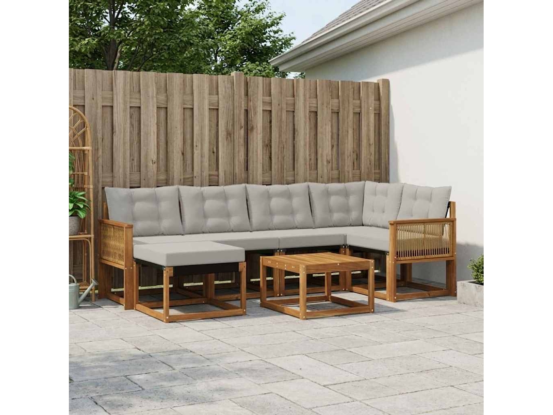 Vidaxl Conjunto De Sofás Para Exterior 7 Pcs Natural E Cinzento-claro