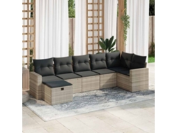 Vidaxl 7 Pcs Conj. Sofás Jardim Com Almofadões Vime Pe Cinzento-claro