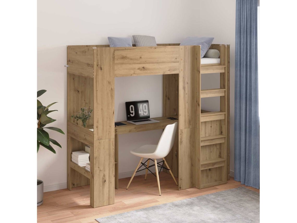 Vidaxl Estrutura de Cama Loft com Mesa Carvalho Artesanal 75 X 190 Cm