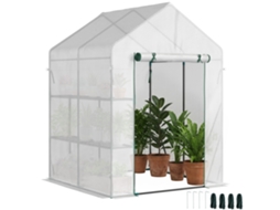 Serra de Jardim externa em aço e PE, com 2 prateleiras e porta enrolável, 143x143x195cm, branco