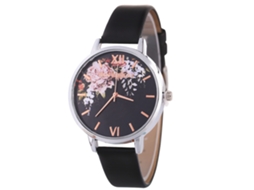 Relógio de Pulso Casual Estilo Coreano Feminino de Couro com Movimento de Quartzo Preto