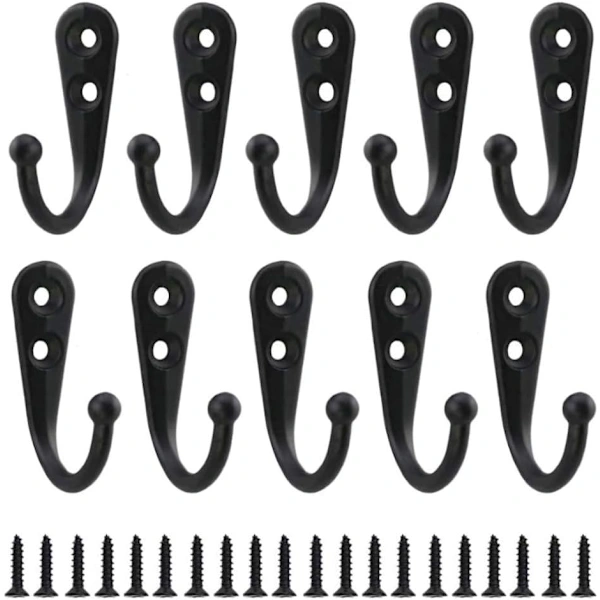 Conjunto De 10 Ganchos Metal Preto Retrô Para Roupas, Ganchos De Parede Individuais Com Parafuso, Cabide De Parede Vintage Para Roupão, Prateleiras
