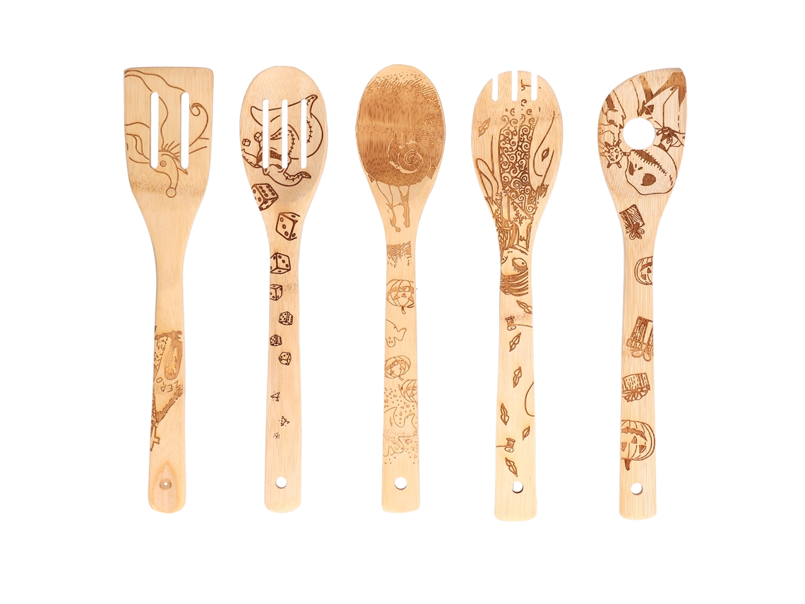 Colher de bambu personalizada com grafite resistente a riscos e altas temperaturas