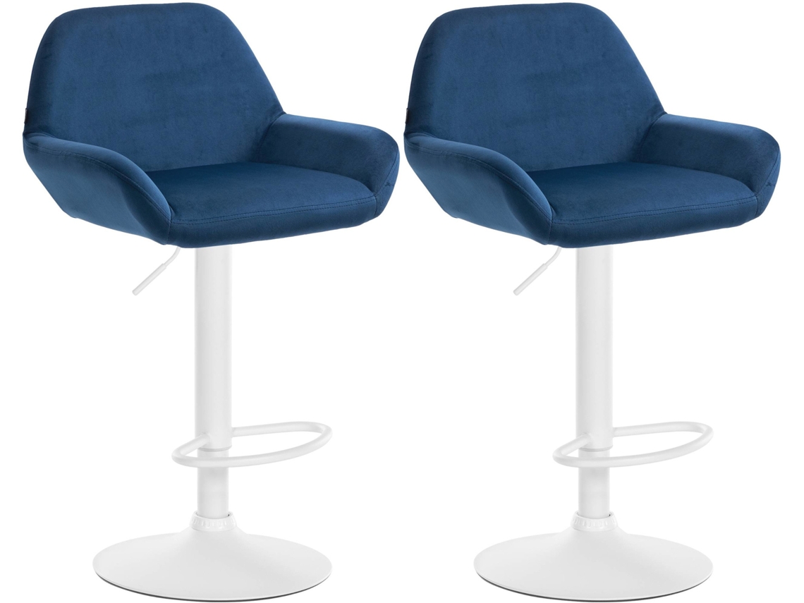 Conjunto de 2 Bancos de Bar em Veludo Braga Metal Fosco Branco/Azul CLP