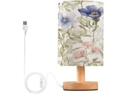 Abajur De Cabeceira Com Estampa Floral Em Aquarela, Portas De Carregamento Usb C, Luminária De Mesa Cabeceira, Luminária