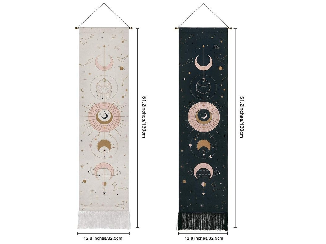 Tapestry Lua e Estrelas com Padrão Psicodélico em Preto e Branco para Decoração