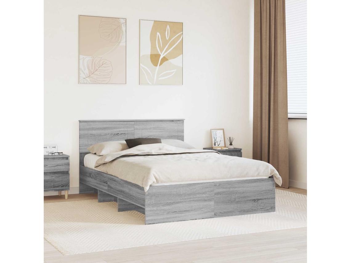 Vidaxl Estrutura Da Cama Com Cabeceira Cinza Sonoma 140 X 200 Cm