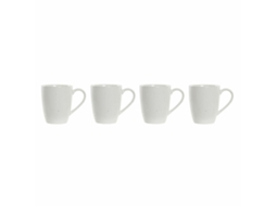 Conjunto De 4 Canecas Dkd Home Decor Natural Madeira Da Borracha Branco Grés (300 Ml)
