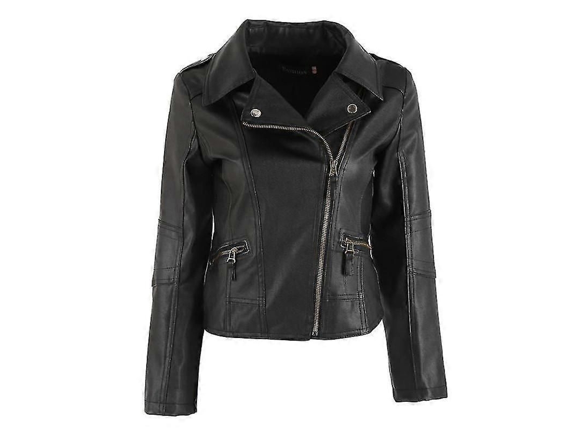 Jaqueta De Couro Feminina Slim Moto Couro Pu Novo Alta Qualidade Tamanhos S A Xxxl Preto/vermelho