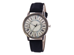 Relógio de pulso Zhoulianfa Black Quartz para homens e mulheres com pulseira de jeans e mostrador romano.