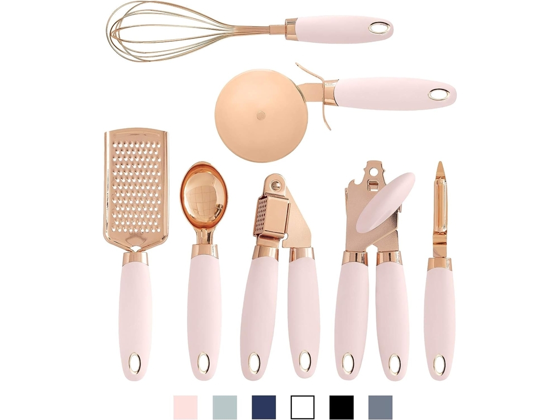 Conjunto De Utensílios De Cozinha De 7 Peças Utensílios De Aço Inoxidável Revestidos De Cobre Com Alças De Hortelã De Toque Suave Rosa Yunzii