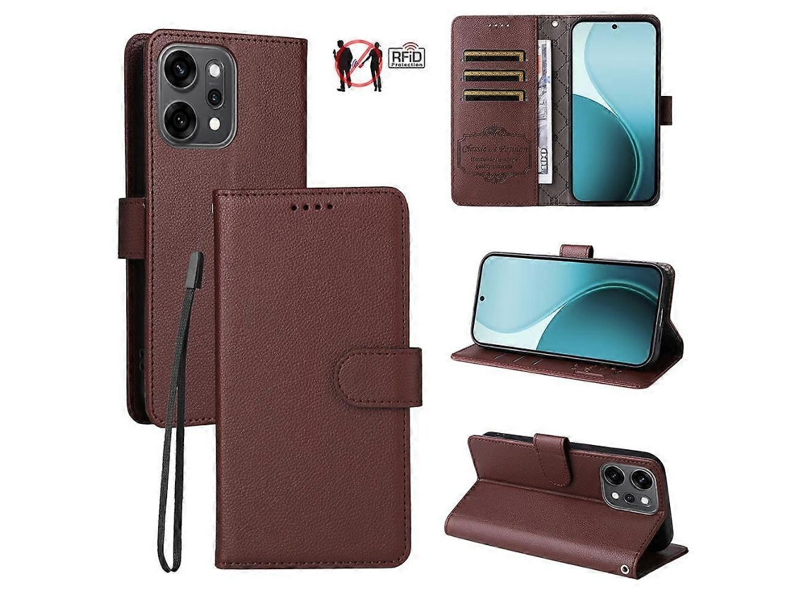 Capa Carteira De Couro Com Textura De Lichia E Bloqueio Rfid Para 3 Cartões, Compatível Com Oppo Reno13 Pro Global / Reno14 Pro Global.