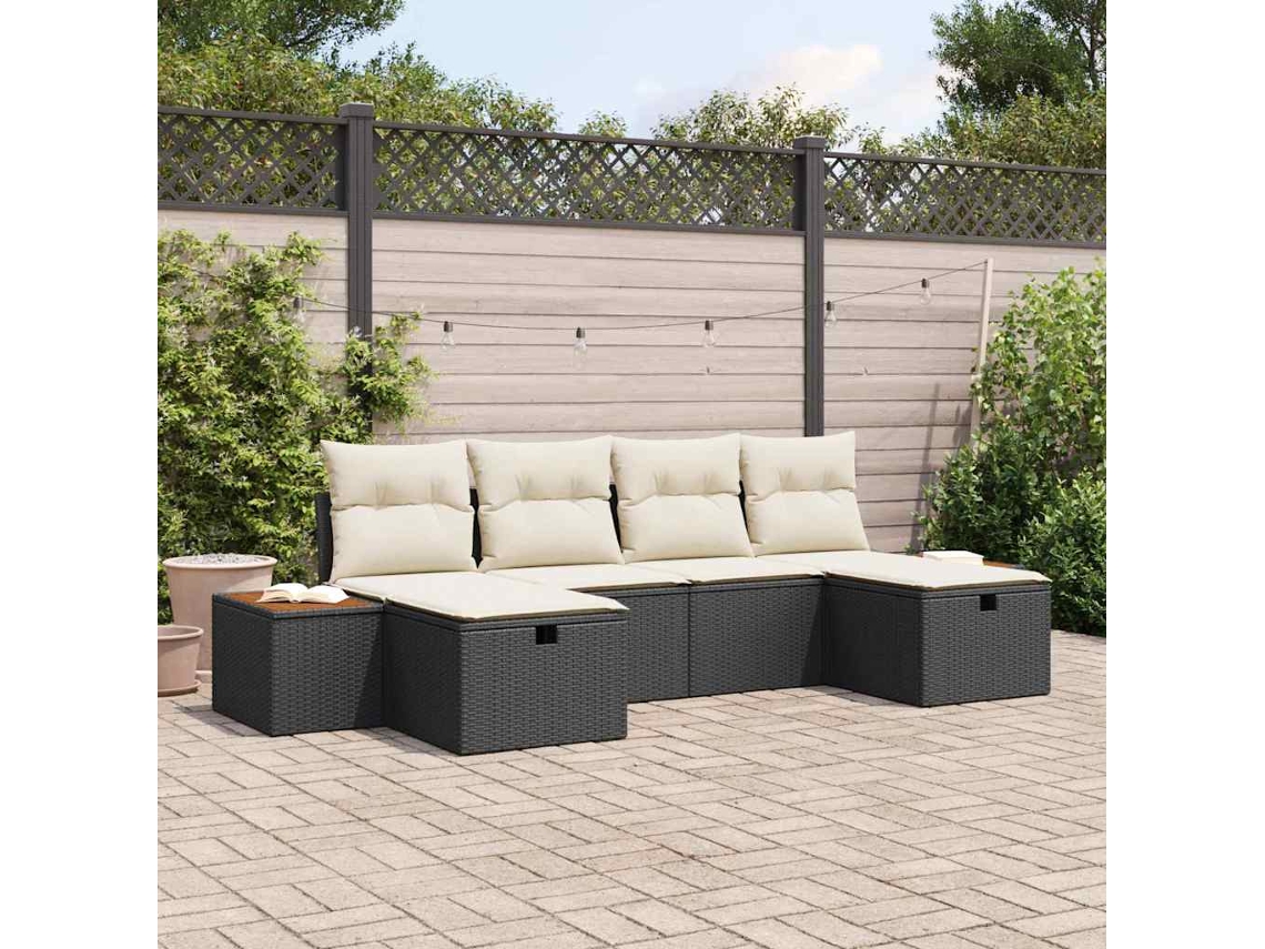 Vidaxl Conjunto De Sofá De Jardim 6 Unid. Preto Vime Pe