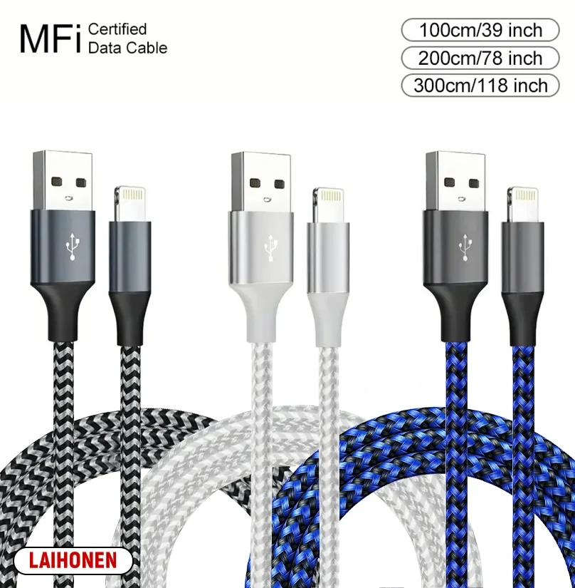 Cabo De Carregamento Rápido, Conector 8 Pinos, 1 M, 2 M, 3 M, Telemóvel E Tablet