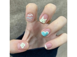Dicas de Unhas Falsas Artificiais Diy Nuvem Coelho Coração Rosa Curto Removível 24pcs