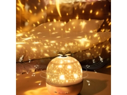 Projetor de luz noturna LED com lua e estrelas, rotação de 360°, design