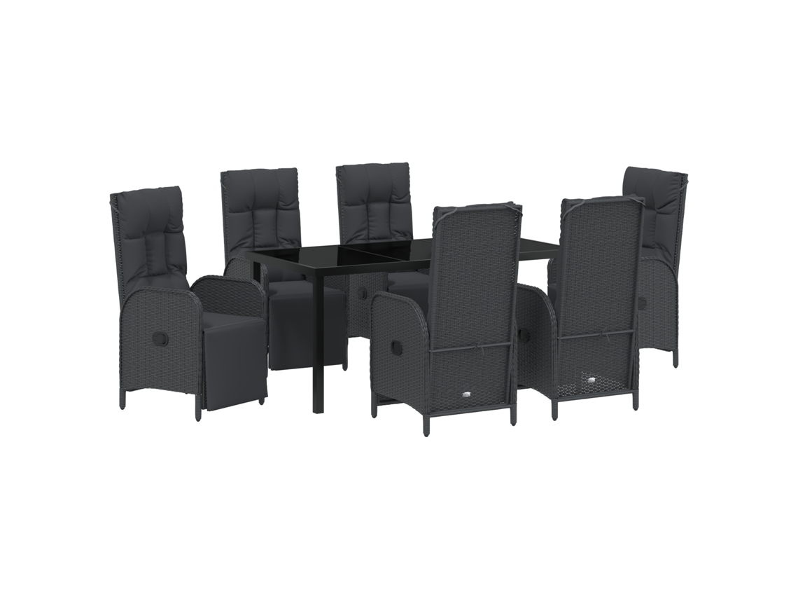 Conjunto 7 De Jantar De Jardim Com Vidaxl E Almofadas Em Poli Rattan Preto