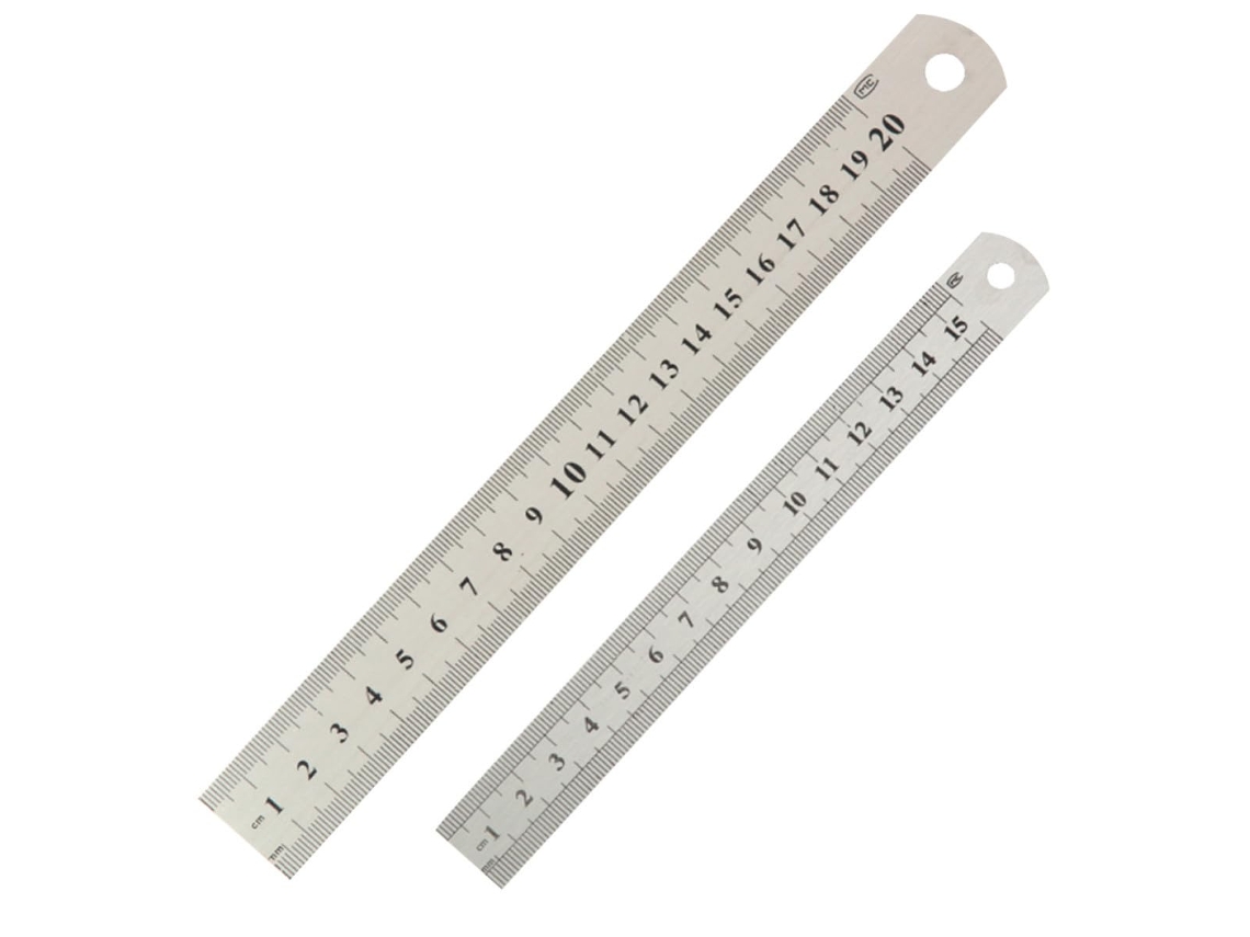 Régua Dupla De Aço Inoxidável Com Escala, 2 Peças, Para Uso Escolar E No Escritório Bordas Em Metal Resistente, Ideal