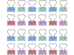 Clipes de papel de metal em formato de coração, conjunto com 24 unidades em núcleos sortidos nas cores rosa, azul, verde e vermelho.