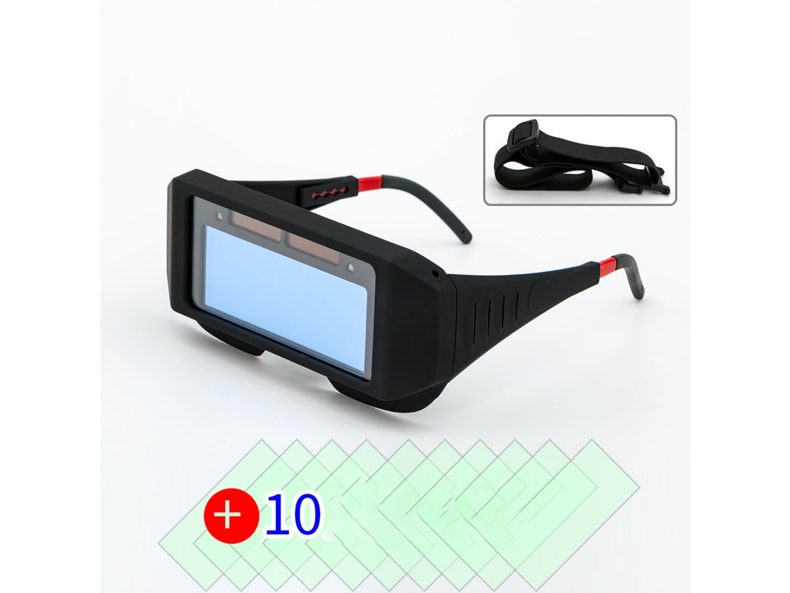 Óculos De Soldador Com Dimming Automático Campo Visual Claro Lentes Proteção 10 Elástico