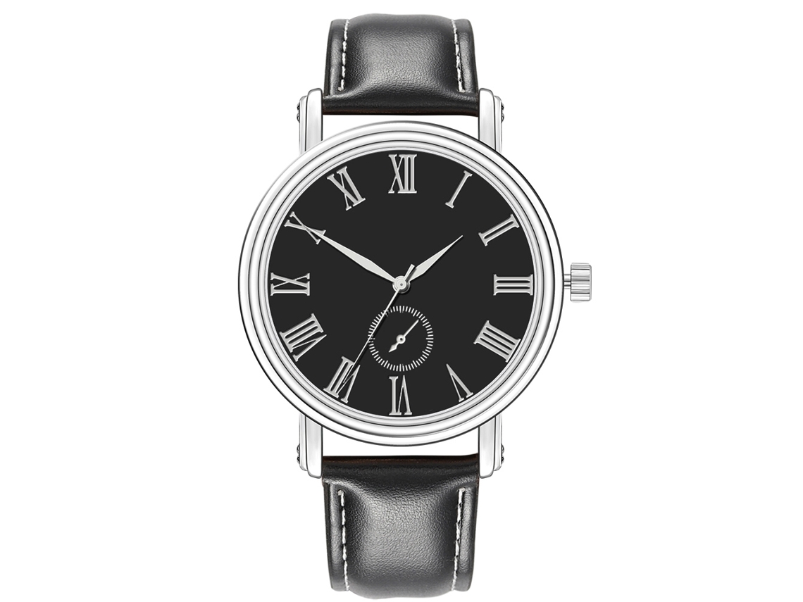 Relógio Masculino de Quartzo Casual com Pulseira de Couro Artificial Preto
