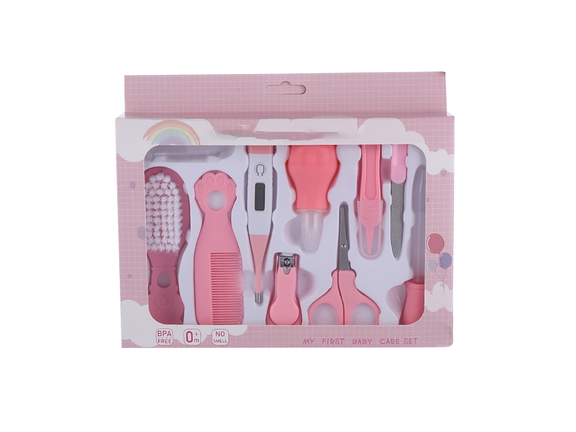 Primerox conjunto de Cuidados Infantil 10 Peças Kit de Higiene e Grooming Bebê Rosa