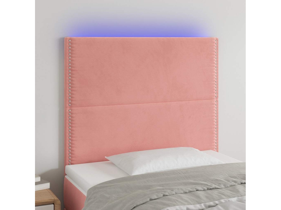 Vidaxl Cabeceira De Cama C/ Luzes Led Veludo 100x5x118/128 Cm Rosa