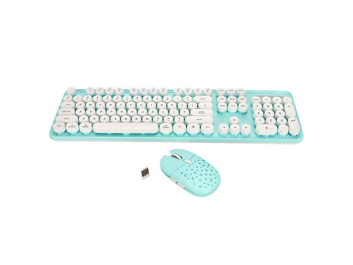 Combo Teclado E Rato Sem Fio Retro 2.4g Com Teclas Redondas E Numpad Azul