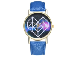 Reloj De Pareja De Cuero Pu Casual Con Dial Corazón Y Líneas Geométricas Azul Real
