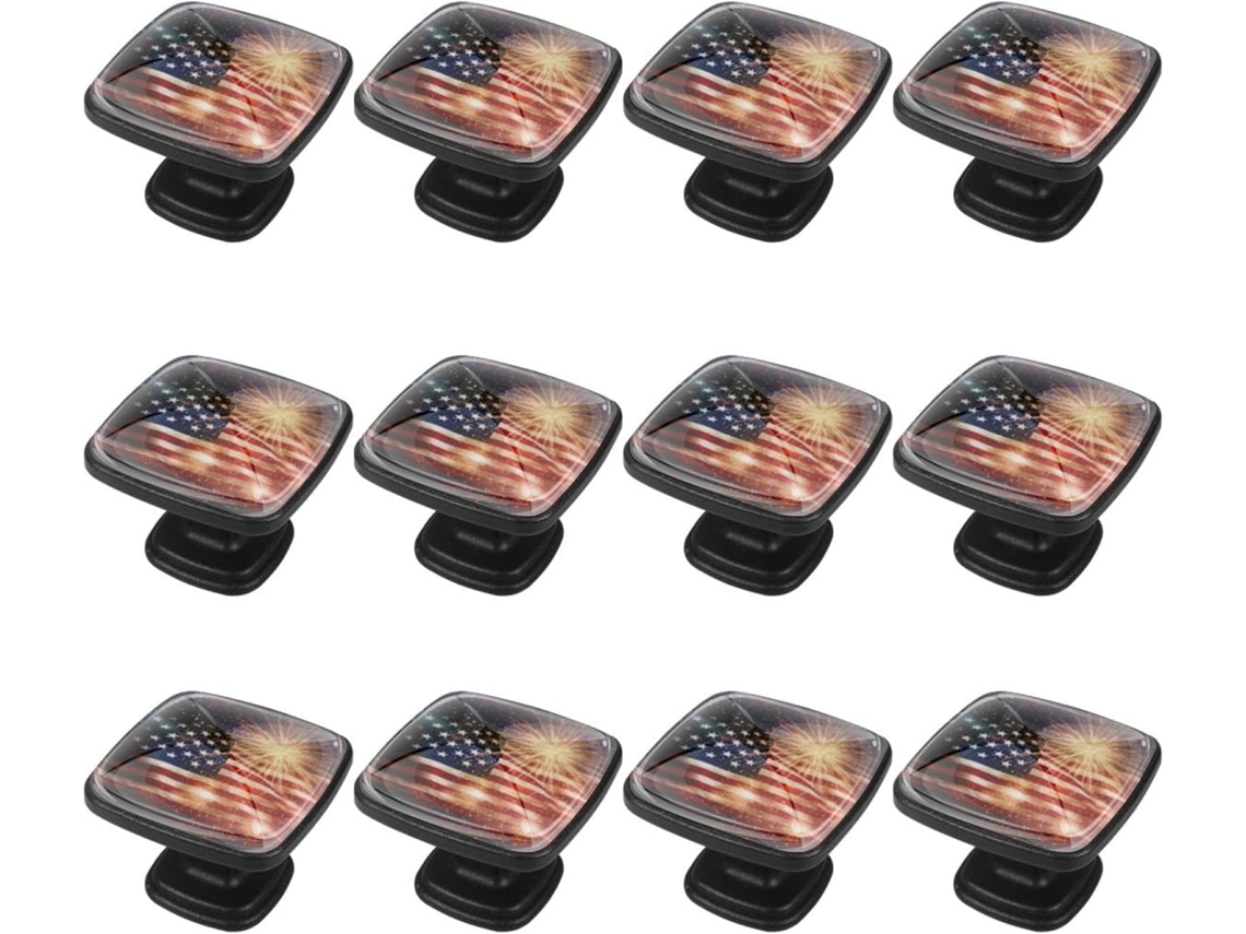 Puxadores Quadrados Para Armários De Cozinha, Puxadores Para Gavetas De Cômoda, 12 Peças, Bandeira Americana, Fogos De