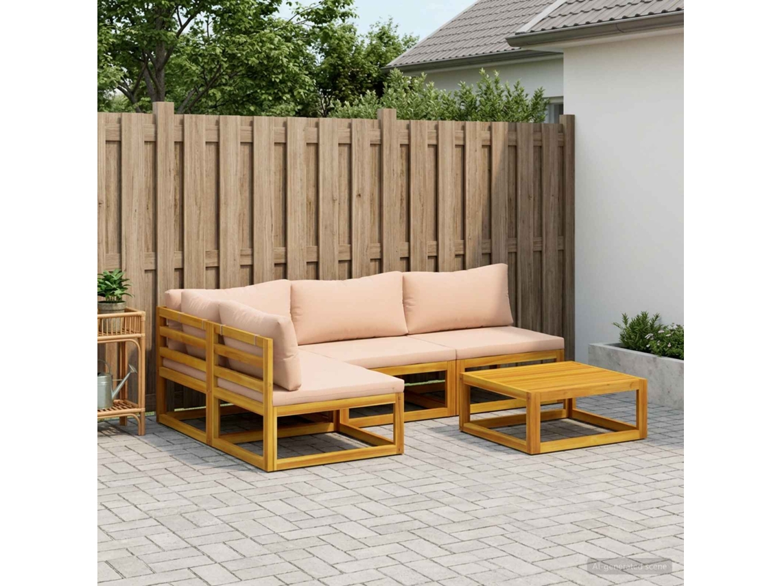 Vidaxl Conjunto De Sofás 5 Unid. Natural Madeira Sólida De Acácia