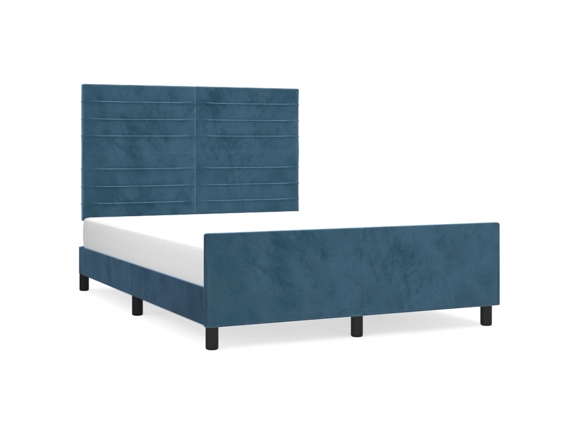 Bed Frame With Headboard, Bed Frames With Headboards Vidaxl Azul Veludo (140 X 190 Cm)